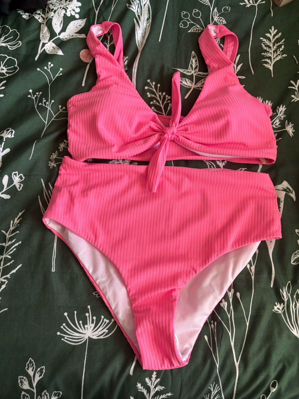 Women's Ribbed Pink Bikini Set - Stylish Swimwear